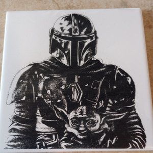 Star wars with baby yoda 6 x 6 white tile